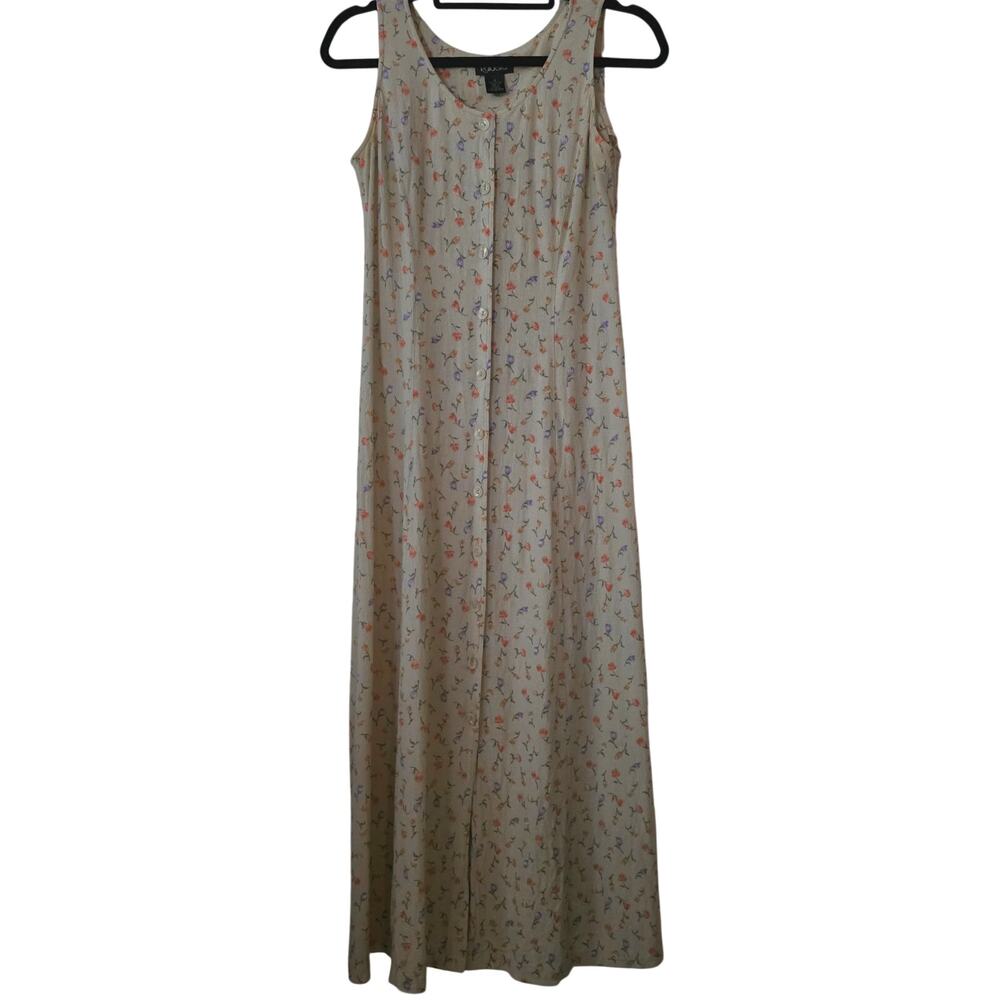 Rafaella Vintage Button Front Sleeveless Ditsy Floral Maxi Sundress Size Medium